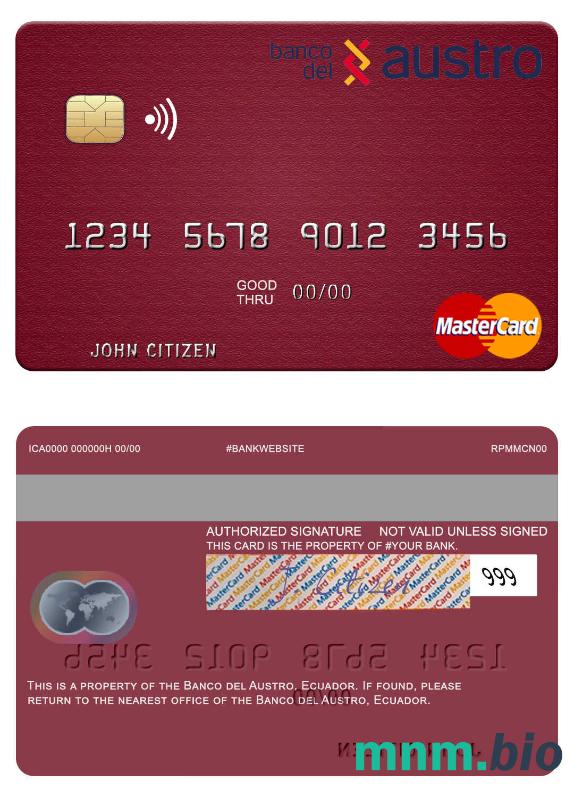 Ecuador Banco del Austro przykład karty mastercard w formacie PSD
